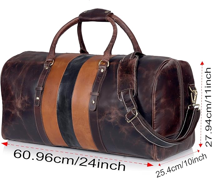 Genuine Leather Duffel Travel Overnight Weekend Leather Bag Sports Gym Duffel Luggage Travel Bag For Men And Women travelling cabin duffle Bags 24 Inch (retro)