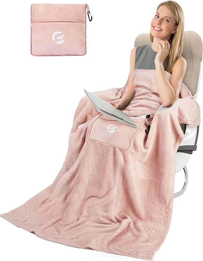 Tirrinia Soft Travel Blanket Pillow, 3-in-1 Foldable Airplane Throw Blanket, Long Flight Essentials, Car Pillow, Lightweight Travel Accessories