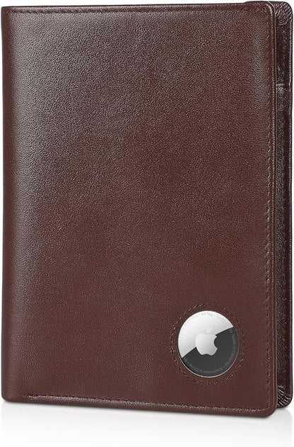 Polare Luxury RFID Blocking Leather Passport Holder Travel Wallet For Men and Women (Coffee with AirTag Slot)