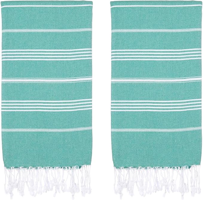 Turkish Beach Towels, Pack of 2 | Oversized, Quick Dry, Sand Free | 100% Cotton, Large 38x71 Towels for Beach, Pool, Travel | Ultra-Soft, Compact, and Absorbent | Green