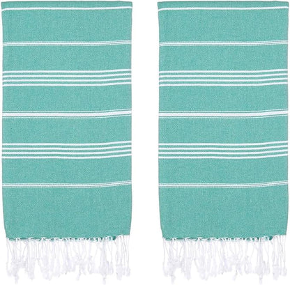 Turkish Beach Towels, Pack of 2 | Oversized, Quick Dry, Sand Free | 100% Cotton, Large 38x71 Towels for Beach, Pool, Travel | Ultra-Soft, Compact, and Absorbent | Green
