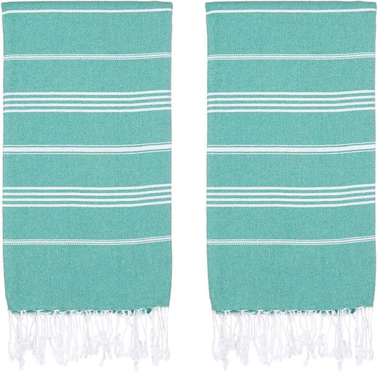 Turkish Beach Towels, Pack of 2 | Oversized, Quick Dry, Sand Free | 100% Cotton, Large 38x71 Towels for Beach, Pool, Travel | Ultra-Soft, Compact, and Absorbent | Green