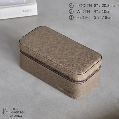 TAWBURY Luxury Leather Watch Box Unisex – Mens Travel Watch Case Zipper Closure | Taupe Top-Grain Genuine Leather Watch Travel Roll | Real Leather Watch Boxes for Men Travel | 3 Watch Carrying Case