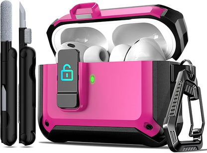 R-fun for AirPods Pro 3 Case (2025) Cover with Cleaning Kit, Military-Grade Heavy-Duty Drop-Resistant with Auto Pop-Up Lid for AirPods Pro 3rd Generation 2025 USB-C Charging Case, Rose Pink
