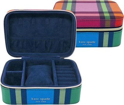 kate spade new york Black Travel Jewelry Case, Small Jewelry Box to Organize Rings, Necklaces, Earrings, Grand Plaid Duo