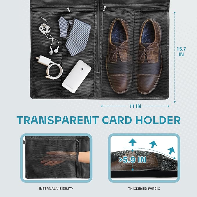 Travel Garment Bag with Zipper Pocket, Suit Bag for Suits, Dresses, Coats