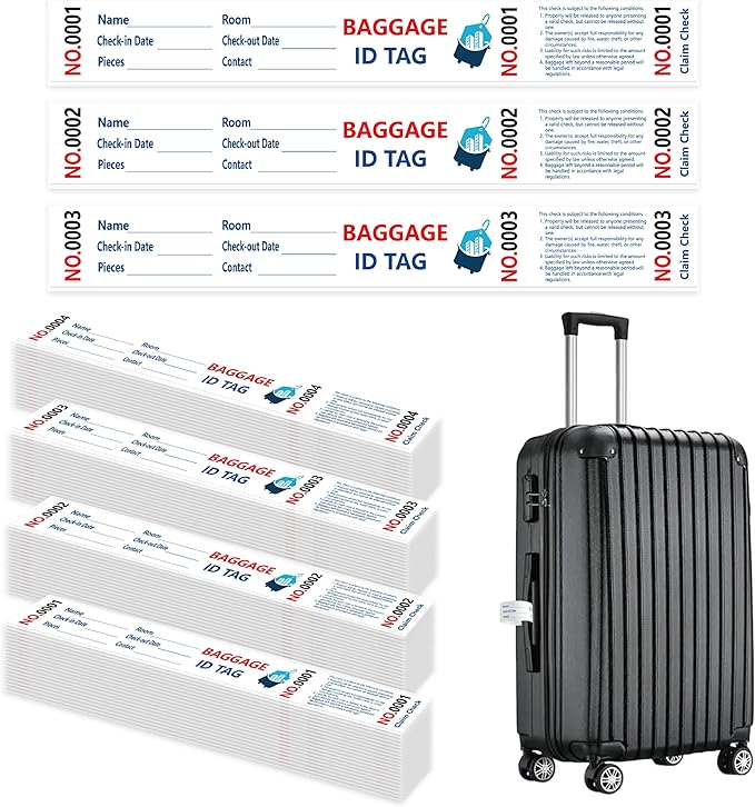 2000 Luggage Tags Hotels Baggage Claim Check Tags with Transfer Tape Serial Numbering Luggage Tags Hotel Luggage Claim Bag Tags Claim Tickets for Hotel Luggage Identification (2 Pack of 1-1000)