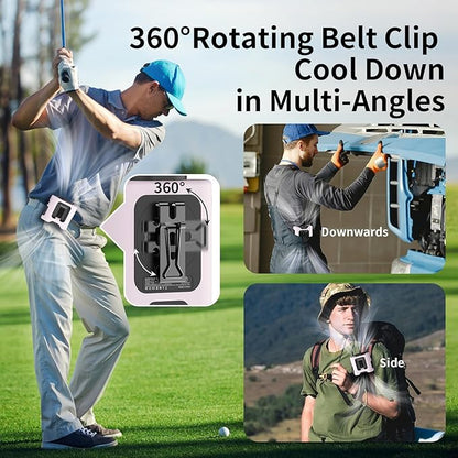 Socool 14500mAh Portable Waist Fan Clip on Belt 360 Rotation Wearable Rechargeable Personal Shirt Fan, 67H Cooling 5-Speed Battery Operated Fans with Light, Neck Fan Hanging for Outdoor Camping Travel