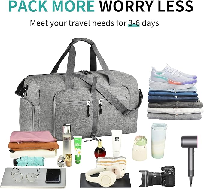 Dimayar 115L Travel Duffle Bag for Men Women - Foldable Duffel Bag with Shoes Compartment - Overnight Bags Waterproof & Tear Resistant(Gray)