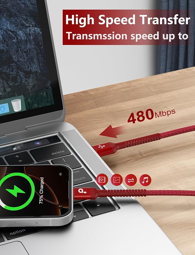 USB C Cable 10FT, 2Pack USB A to USB C Charger Cable, Type C Cable 3A Fast Charging Upgraded Extra Durable Braided USBC Cord Compatible with iPhone 17/16 15 Pro Max/Samsung Galaxy S23 and More-Red