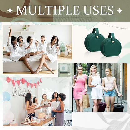 Weysat 12 Pack Travel Jewelry Case Mini Leather Bridesmaid Jewelry Gift Box Bulk Small Earring Storage Organizer (Dark Green)