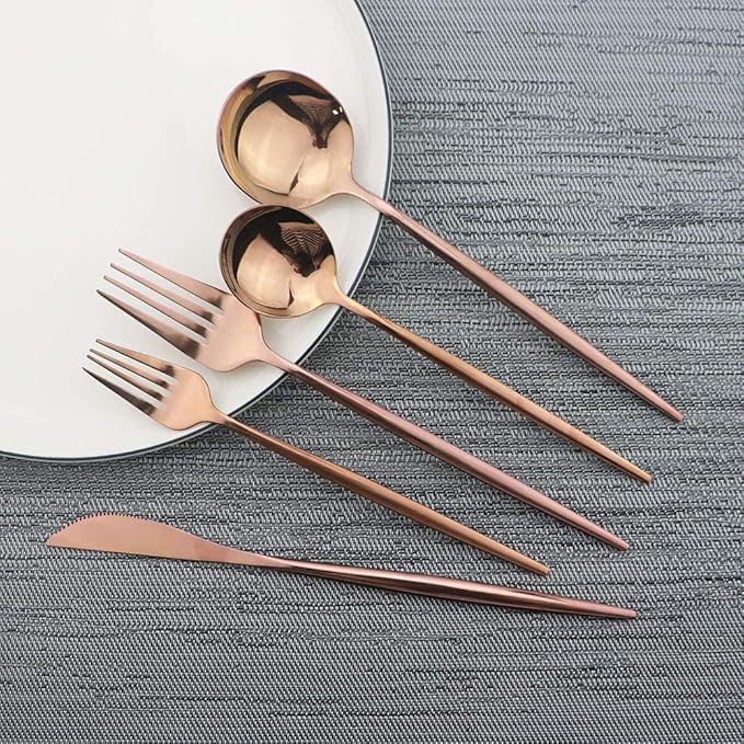 Rose Gold Silverware Set, JASHII 20-Piece Stainless Steel Flatware Cutlery Set for 4, Elegant Hourglass Polished Mirror Finish, Ideal for Home Hotel Wedding Festival Party, Dishwasher Safe