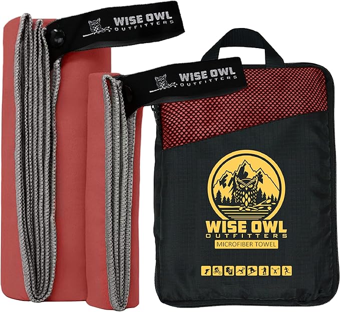 Wise Owl Outfitters Microfiber Camping Towel - Quick Dry Towel for Travel, Backpacking, Hiking, Beach, Gym & Yoga - Compact, Fast Drying & Lightweight