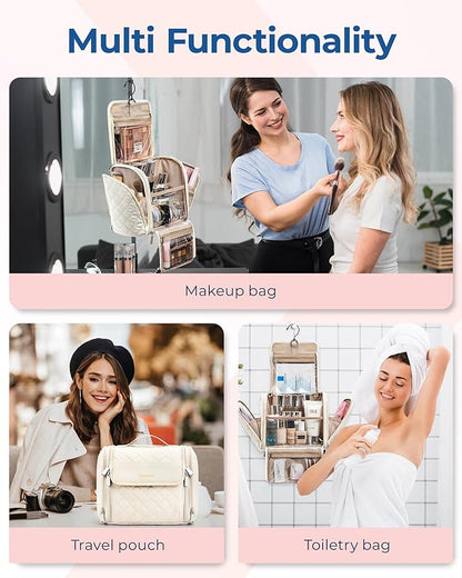 BAGSMART Toiletry Bag for Women, Travel Toiletry Bag Makeup Cosmetic Bag with Hanging Hook, Water-resistant for Toiletries Accessories Brushes Sponge