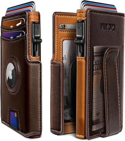 Airtag Wallet for Men,with Money Clip 10 Cards Metal Case Smart Slim Pop Up Credit Card Holder Flip with Magnetic Closure RFID Blocking wallet with Gift Box