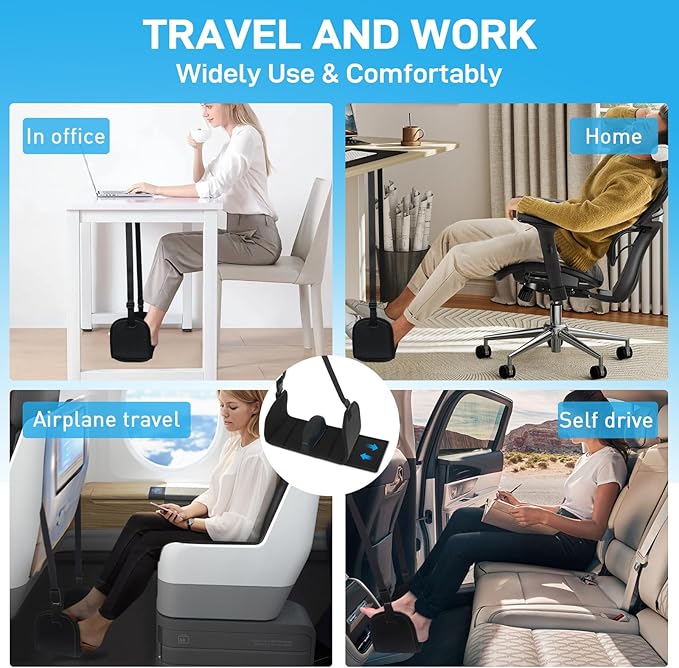 Airplane Foot Hammock, Foot Hammock for Travel Accessories with Ergonomic Removable Foot Divider Design, Airplane Foot Rest, Premium Comfortable Memory Foam & Hardboard for No Feet Clashing(Large)