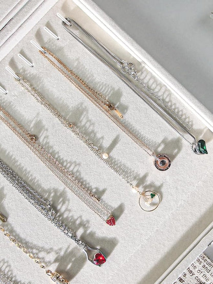 Coward 20 Hooks Necklace Organizer Jewelry Box, Dustproof Necklace Display Holder Case, Beige Velvet Necklace Display Tray Case with Transparent Glass Lid for Women Girls