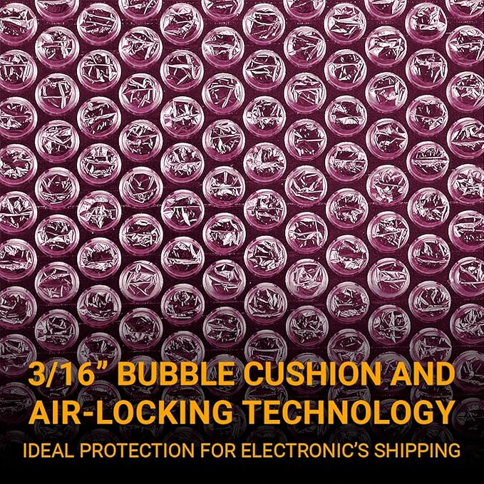 Pacific Mailer 2-Pack Anti-Static Bubble Cushioning Wrap Rolls, 3/16" x 17" x 72' ft Total [2 Rolls of 36 Feet] Perforated Every 12", 20 Fragile Stickers for Packaging, Shipping, Mailing