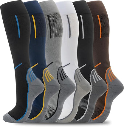 fenglaoda Compression Socks Women Men 6 Pairs, Knee High Best Support Circulation Socks for Running, Travel, Flight, Nurse