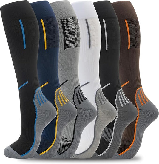 fenglaoda Compression Socks Women Men 6 Pairs, Knee High Best Support Circulation Socks for Running, Travel, Flight, Nurse