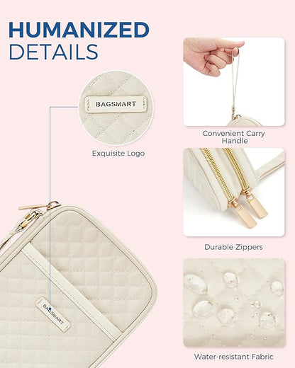 BAGSMART Electronic Cord Cable Organizer Travel Bag Case, Double Layers Tech Electronic Bag, Essentials for Charger, Cable, Phone, Flash drive, Beige