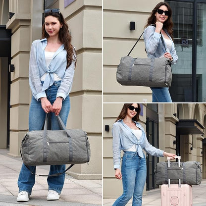 For Spirit Airlines Personal Item Bag 18x14x8, Foldable Small Travel Duffel Bags Gym Duffle Weekender Overnight Carry on Luggage Bag with Wet Pocket & Shoe Compartment for Women Men(Grey, 30L)