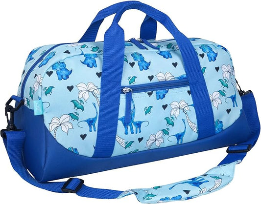 JumpOff Jo by Wildkin Overnighter Duffel Bag – Lightweight Travel Bag for Kids - Blue Dino