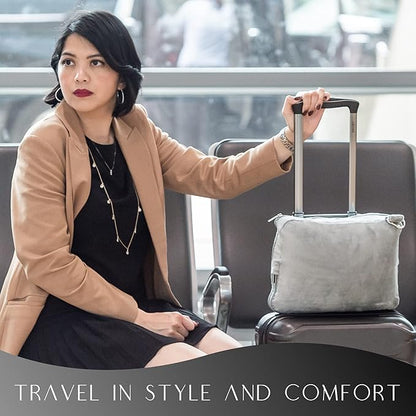 Travel Pillow and Blanket Set - 4-in-1 Ultimate Travel Kit with Memory Foam Pillow, Travel Blanket, Sleep Mask, and Earplugs-Ultimate Comfort and Coziness for Your Journeys - Grey