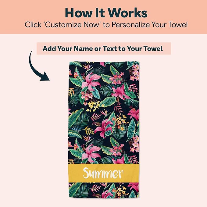 Ships Next Day - Personalized Beach Towel for Kids & Adults - Printed in USA - Custom Towels with Picture and Text - Quick Dry Pool Towels - Cotton/Poly Blend - 30" x 60" - Tropical Hawaiian