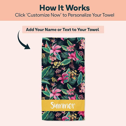 Ships Next Day - Personalized Beach Towel for Kids & Adults - Printed in USA - Custom Towels with Picture and Text - Quick Dry Pool Towels - Cotton/Poly Blend - 30" x 60" - Tropical Hawaiian