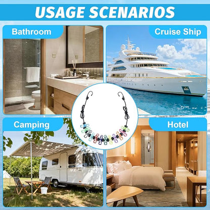 Travel Clothesline for Cruise Retractable Clothesline with 12 Clothesline Clips 2 Strong Magnets Hooks 4 Luggage Tags Camping Portable Clothesline for Hotel Room RV Indoor Cruise Ship Essentials 2025