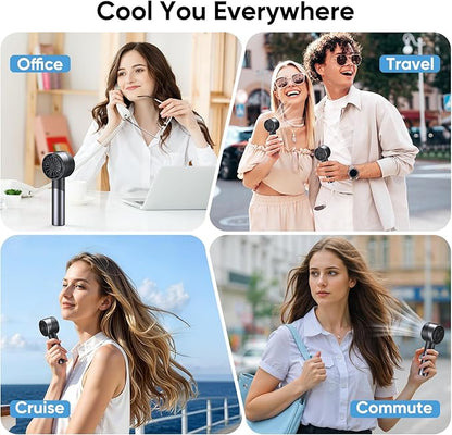 AMACOOL Portable Handheld Turbo Fan, 17Hrs Runtime, 4 Speeds Wind, Cool Metal Body, Rechargeable Battery Personal Fan, Mini Pocket Fans for Girl Woman Man Travel Makeup Camping Outdoor-Black Grey
