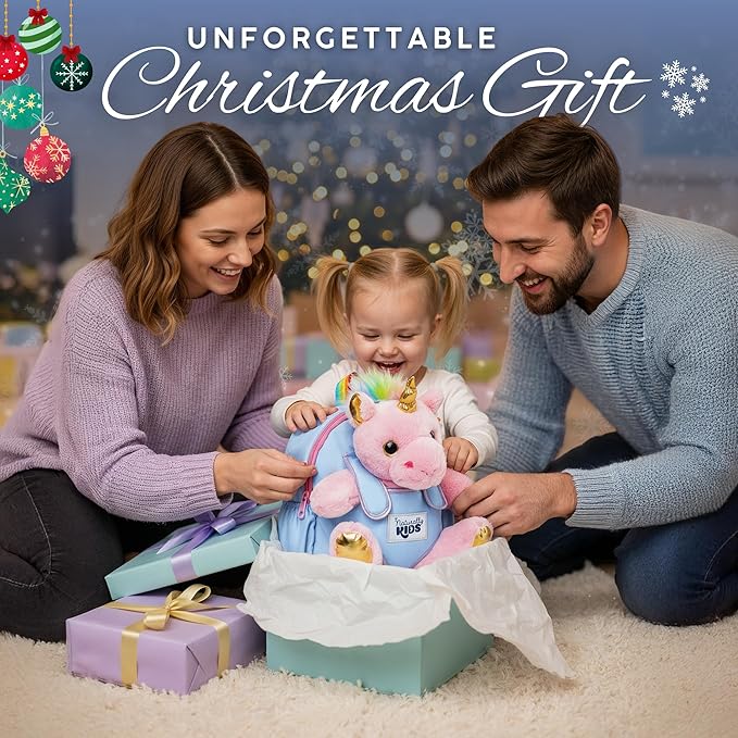 Naturally KIDS Pink Unicorn Toys, 3 Year Old Girl Gifts, Birthday Gifts for 2 Year Old Girls, Toddler Unicorn Backpack