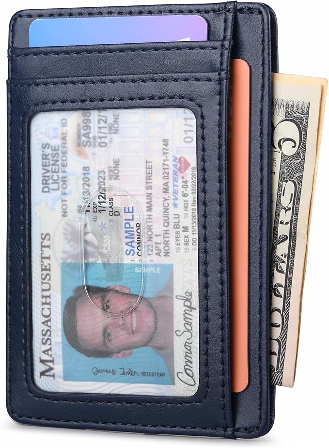 Buffway Slim Minimalist Front Pocket RFID Blocking Leather Wallets for Men and Women - Alaska Blue