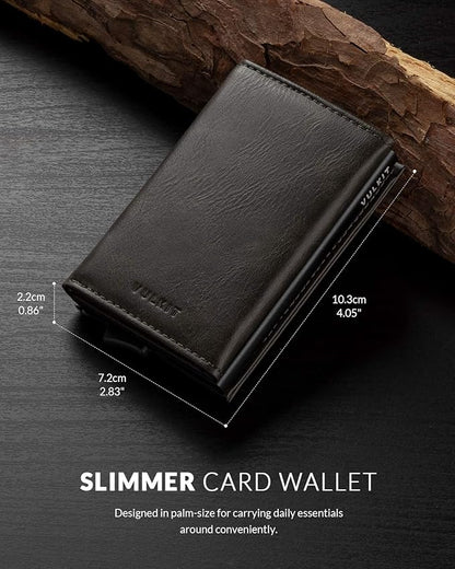 VULKIT Pop up Wallet Minimalist Cash Wallets RFID Blocking Leather Smart Credit Card Holder with Magnetic Closure for Men