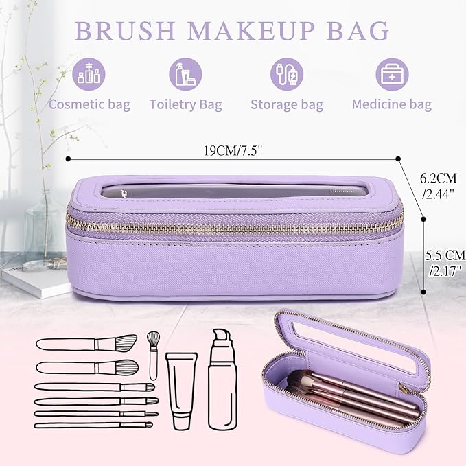 Pinkmik Makeup Brush Bag Slim Clear Makeup Bag Transparent Travel Cosmetic Case & Toiletry Bag with Zipper Small Beatuy Makeup Bag Purse Organizer for Women (X/Purple, SLIM)