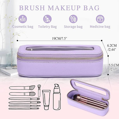 Pinkmik Makeup Brush Bag Slim Clear Makeup Bag Transparent Travel Cosmetic Case & Toiletry Bag with Zipper Small Beatuy Makeup Bag Purse Organizer for Women (X/Purple, SLIM)