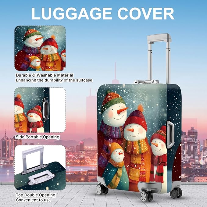 FOREVER QUEEN Four snowmen Luggage Cover Suitcase Protector Suitcase Cover Anti-Scratch,Stretchable Bag Cover Washable Durable Polyester