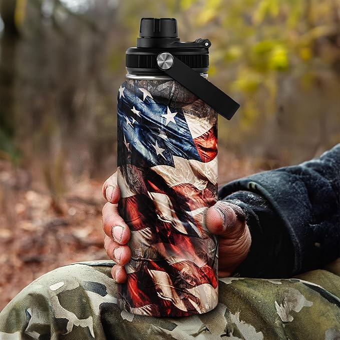 Hunting Water Bottle 32oz - Stainless Steel Insulated Bottles with Lid - Hunting Presents for Men Dad Husband Papa, Hunters Gift for Birthday Christmas Fathers Day