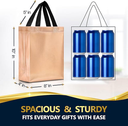 Nush Nush Rose Gold Gift Bags Bulk Medium Size - Set of 30 Reusable Bulk Gift Bags with Handles - Perfect Party Goodie Bag for Adults, Bridal Shower, Christmas, Events, Birthday - 8Wx4Dx10H