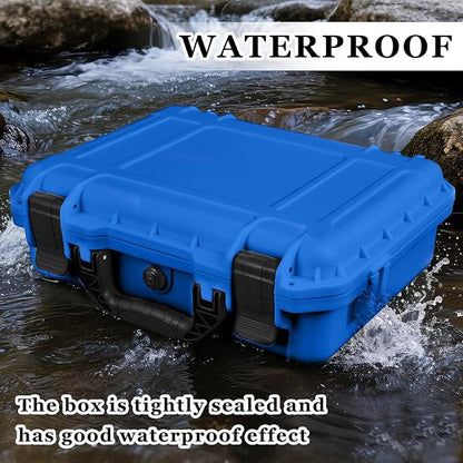 1 Pcs 16.3 x 12.4 x 6.5 Inch Waterproof Hard Case with DIY Customizable Foam Insert Portable Protective Case with Knife for Camera Drones Equipments Tools Test Instruments (Blue)