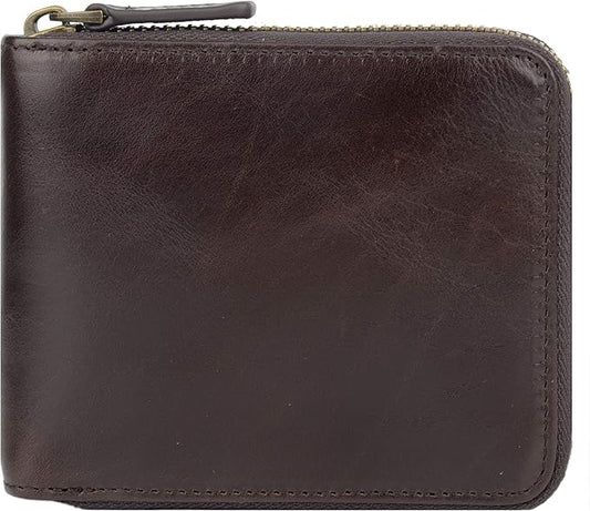 Genuine Leather Zipper Wallet With Coin Pocket, RFID Blocking Zip Around Front Pocket Bifold Wallet, Gift for Men
