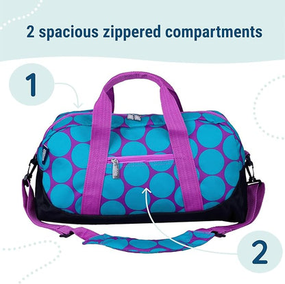Wildkin Kids Overnighter Duffel Bag – Carry-On Size, Ideal for School & Sleepovers – Big Dot Aqua