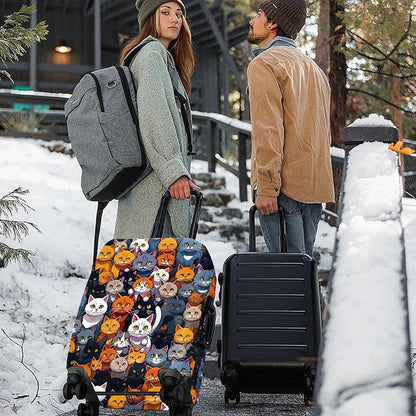 ANNA QUEEN Colorful Cat Luggage Cover, Fun Cat Design with Multiple Cats, Stretchable, Washable Travel Sleeve for 24-26 Inch Luggage