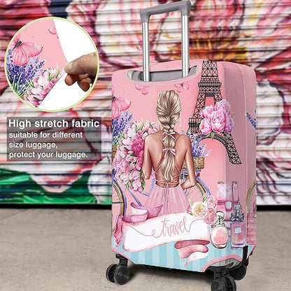 Travel Luggage Cover Suitcase Protector Fits 18-32 Inch Wheel Covers PatternedTravel Related Items Flower Luggage Protector Elastic L