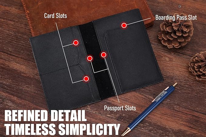 STAR VISTA Albatross Leather Travel Passport Holder, Minimalist Design, Calfskin Leather Case for Women and Men - Slim Passport Wallet, Bifold, RFID Blocking, Black
