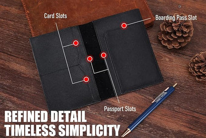 STAR VISTA Albatross Leather Travel Passport Holder, Minimalist Design, Calfskin Leather Case for Women and Men - Slim Passport Wallet, Bifold, RFID Blocking, Black