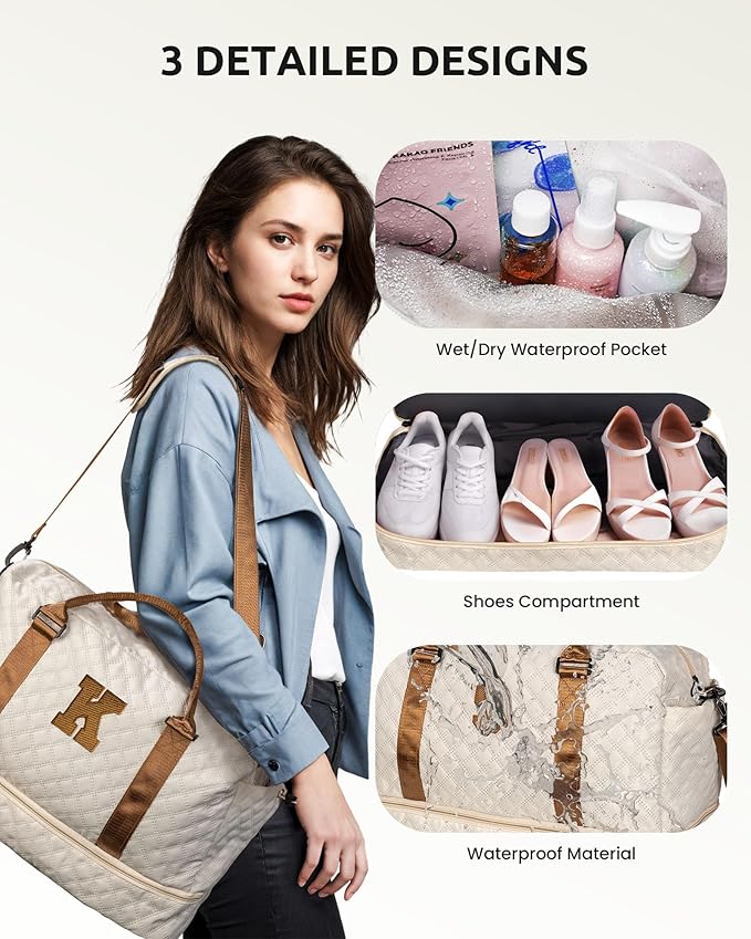 Personalized Duffle Bag for Teen-Girls - Initial Weekender Overnight Travel Bag with Shoe & Makeup Compartment - Monogram Gift for Her (Letter H)