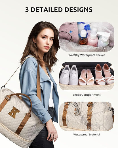 Girls Duffle Bag with Shoe Compartment, Personalized Letter Monogram Travel Bag for Women