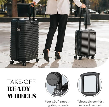 Nine West Suvi 2-Piece Smart Luggage Set (20/28), Hardshell Spinners with Cup Holder & USB Port, Expandable & Scuff-Resistant Surface Midnight Black